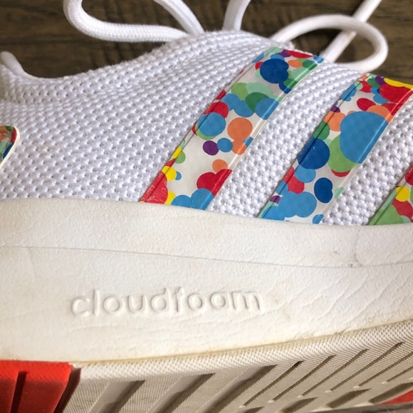 Adidas Cloudfoam Kids White Sneakers with Blue and Red Accents Sz 2.5 Like New - Picture 4 of 7